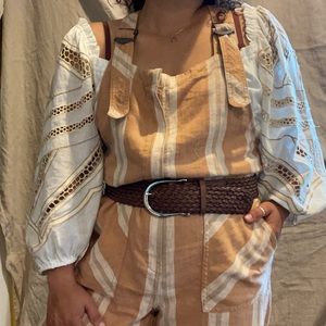 Free People striped cotton overalls